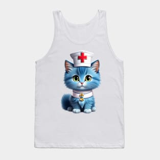 Whisker Wellness Wardrobe: Adorable Blue Kitten Nurse on Duty Tank Top